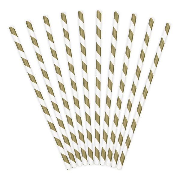 Papierstrohhalme gold gestreift 10 Stück