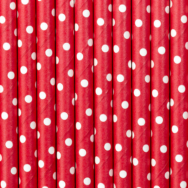 Papierstrohhalme rot mit Punkten 10 Stück