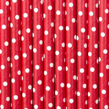 Papierstrohhalme rot mit Punkten 10 Stück