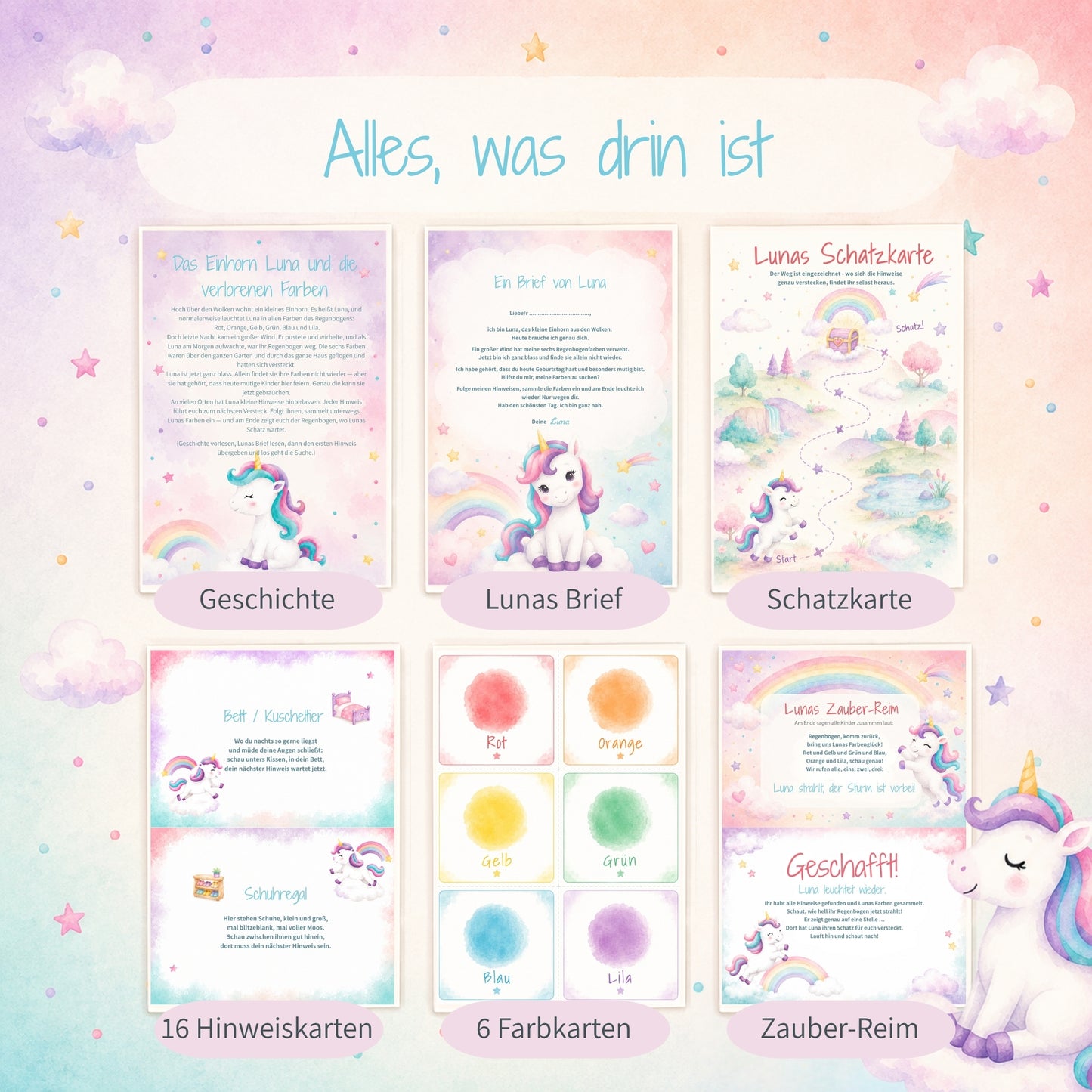 Einhorn-Schatzsuche: Luna sucht ihre Farben